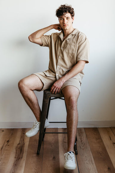 Corduroy Button Up Shirt for Men in Tan