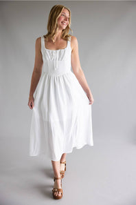 Solid Midi Dress for Women in White