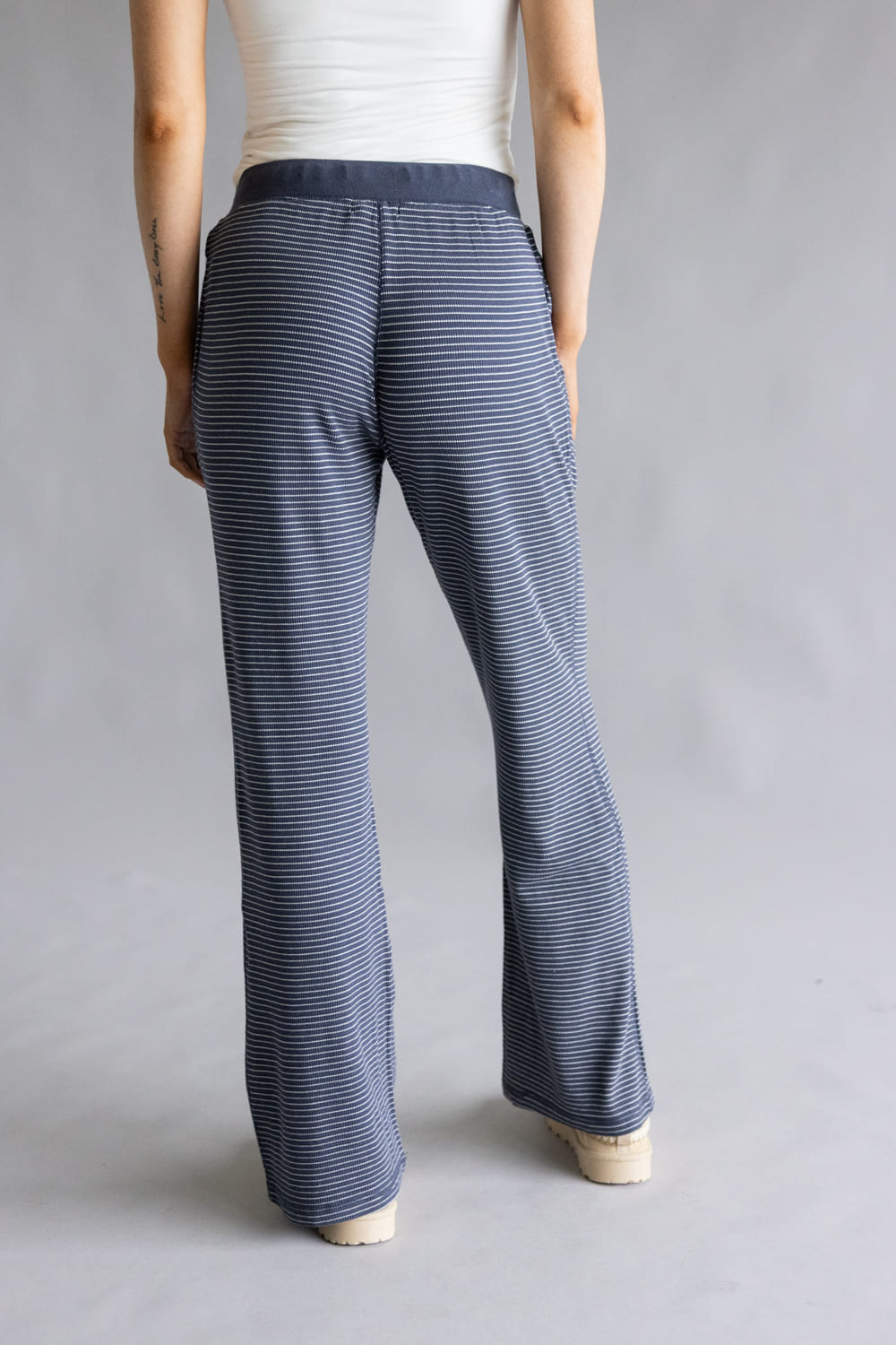 Stripe Thermal Lounge Pants for Women in Charcoal Blue