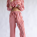 Striped Satin Pajama Set for Women in Blush