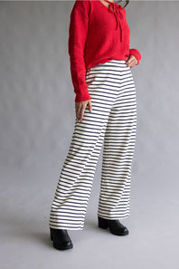 Striped Wide Leg Lounge Pants for Women in Black