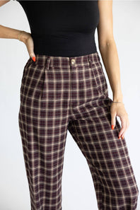 Sunday Edition Plaid High Rise Wide Leg Pants for Women in Wine