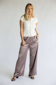 Sunday Edition Satin Wide Leg Pants for Women in Stone