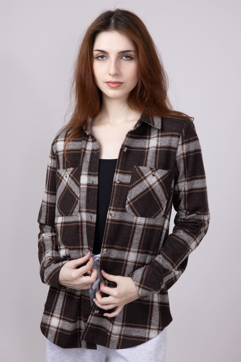 Thread & Supply Lewis Soft Luxe Button Up Shirt for Women in Coffee Combo