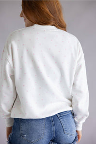 Polka Dot Fleece Crewneck for Women in White/Pink