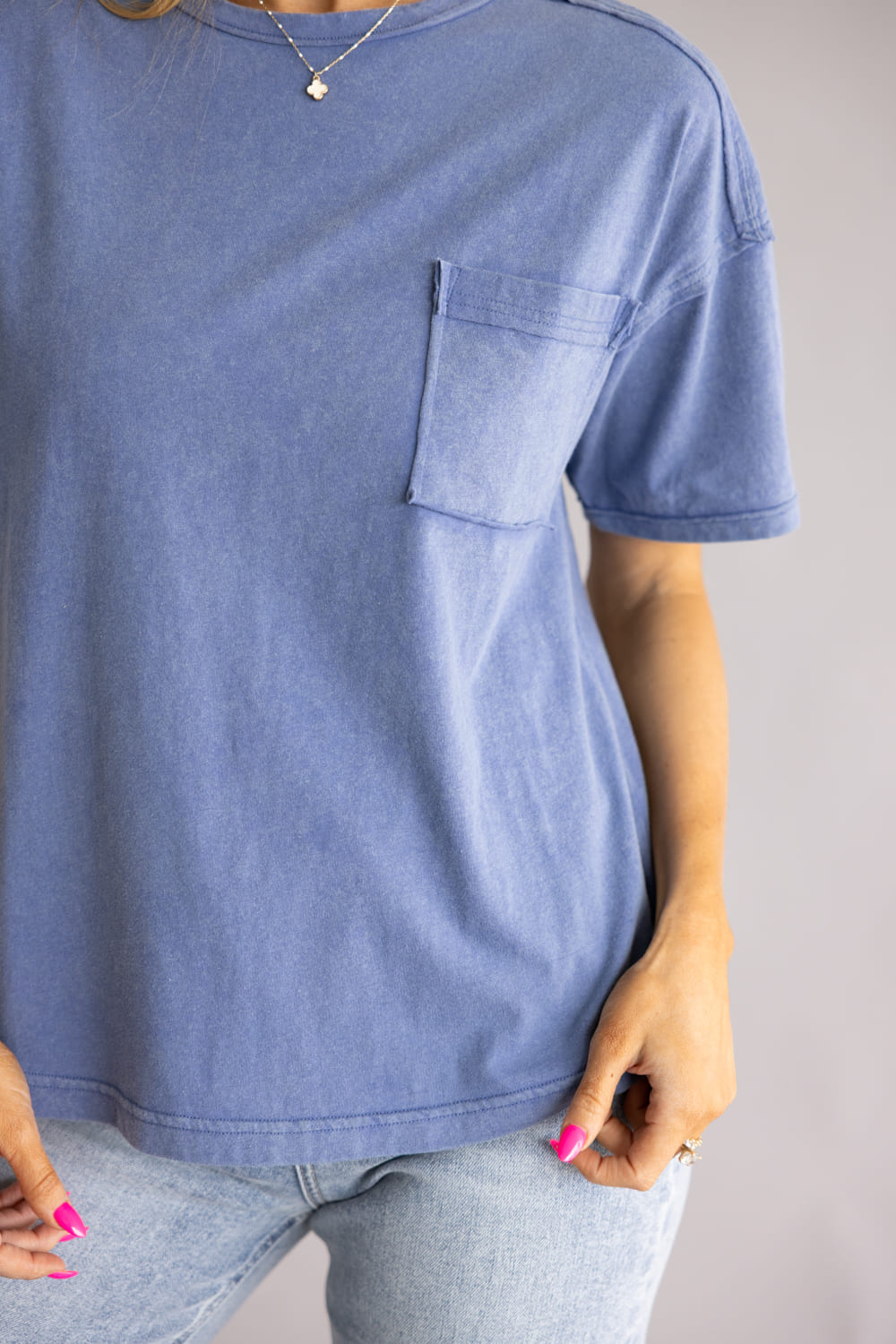 Mineral Wash Pocket T-Shirt for Women in Blue