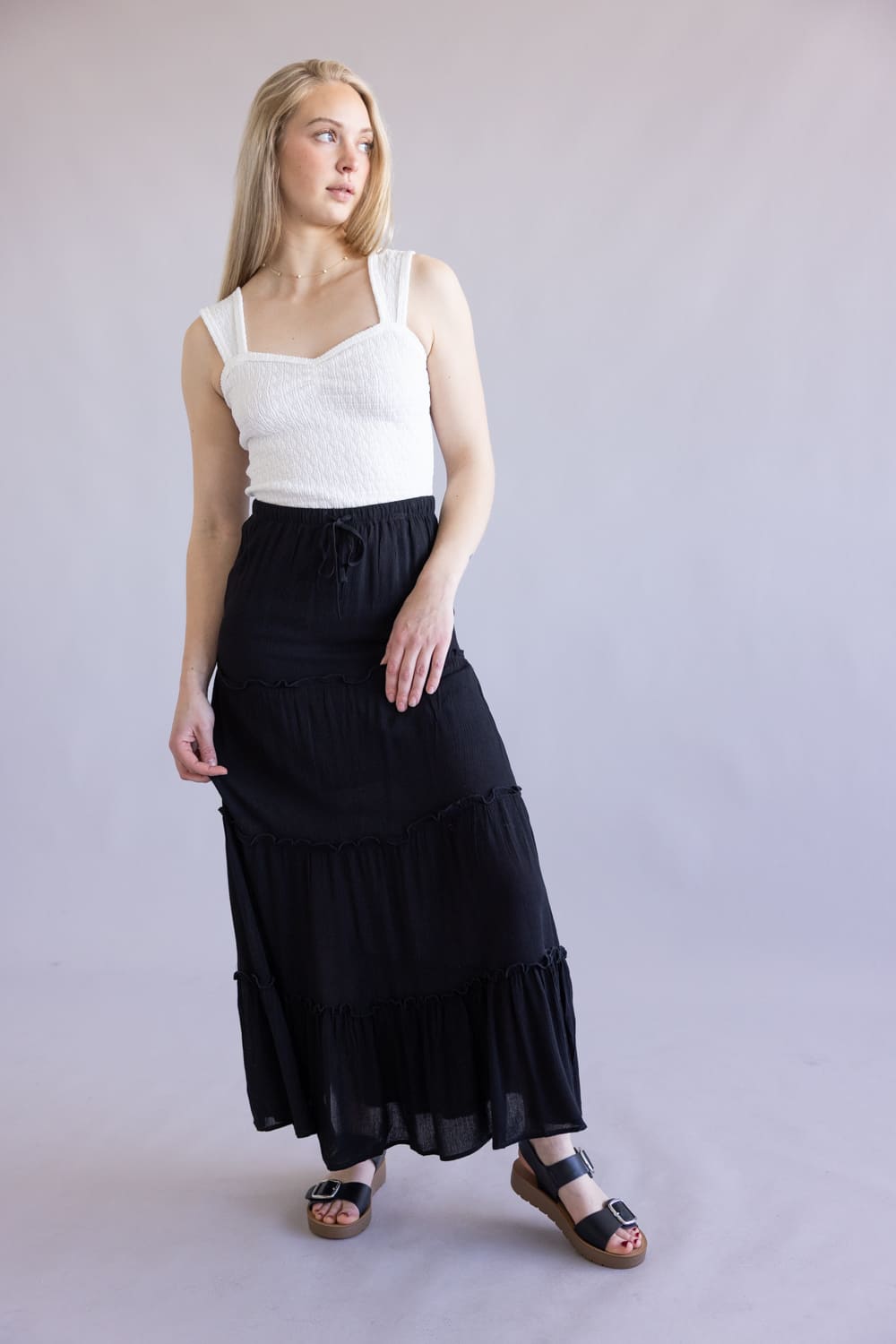 Love Tree Tiered Maxi Beach Skirt for Women in Black