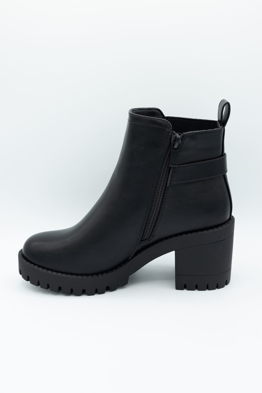 Top Moda Bianca Buckle Lug Booties for Women in Black