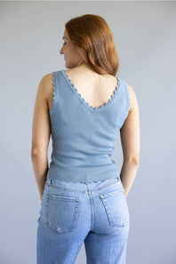 Scallop Tank Top for Women in Dusty Blue