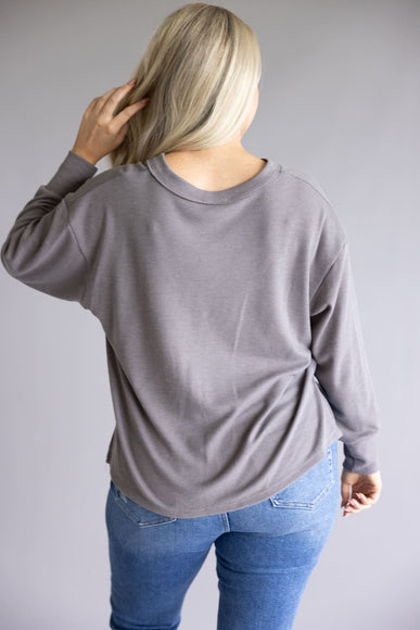 Thermal V-Neck Oversized Top for Women in Charcoal