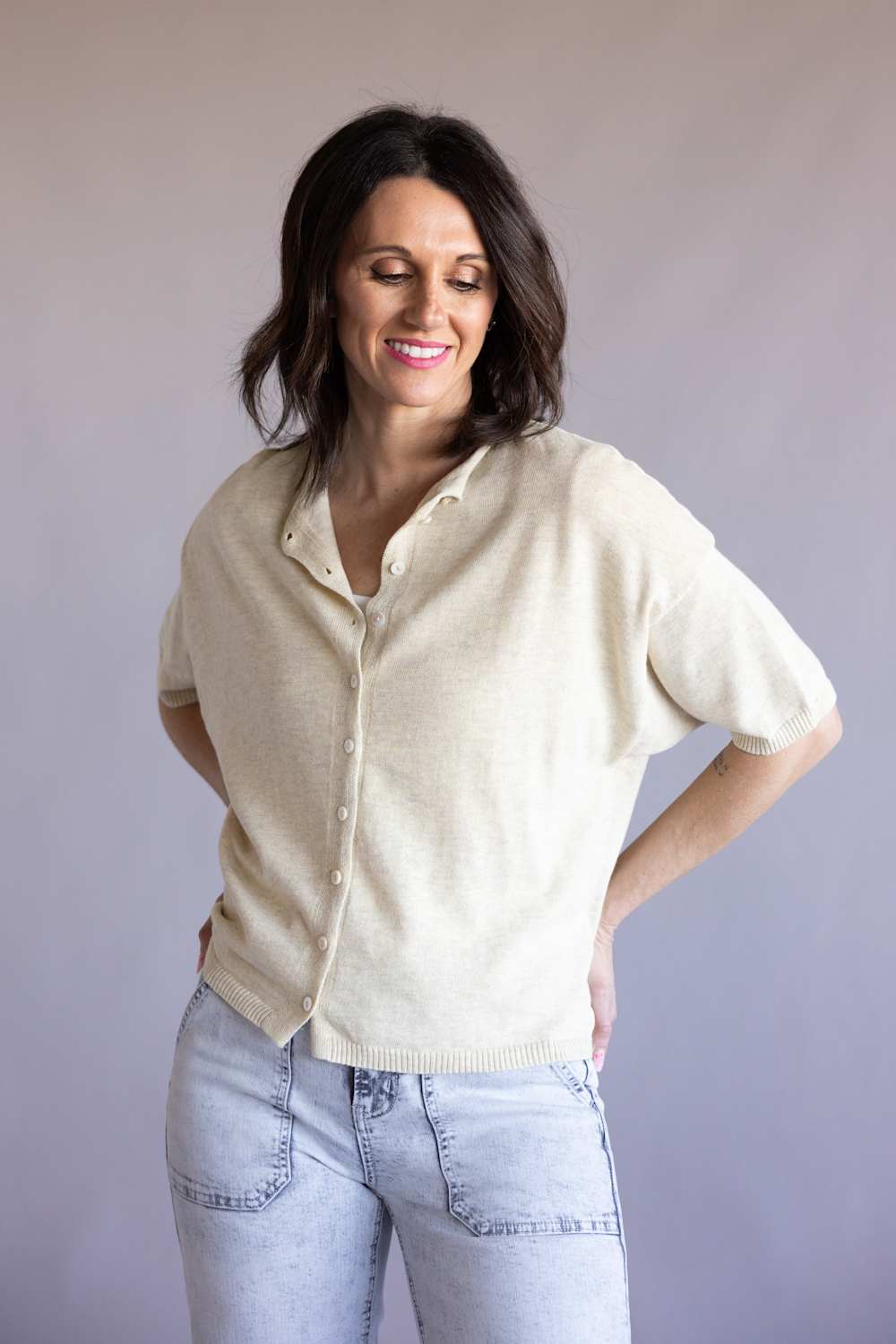 Things Between Half Sleeve Toby Cardigan for Women in Oatmeal | TBW13717-OAT