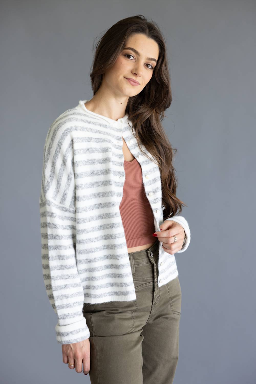 Things Between Piper Cardigan for Women in Ivory Stripe
