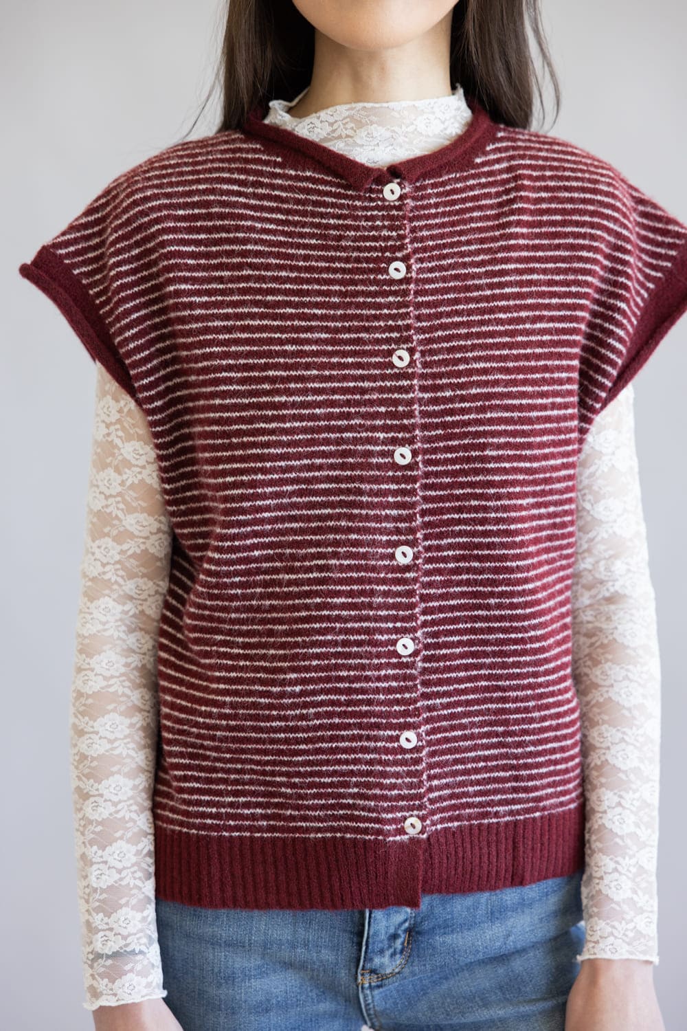 Things Between Stripe Cap Sleeve Piper Cardigan for Women in Wine