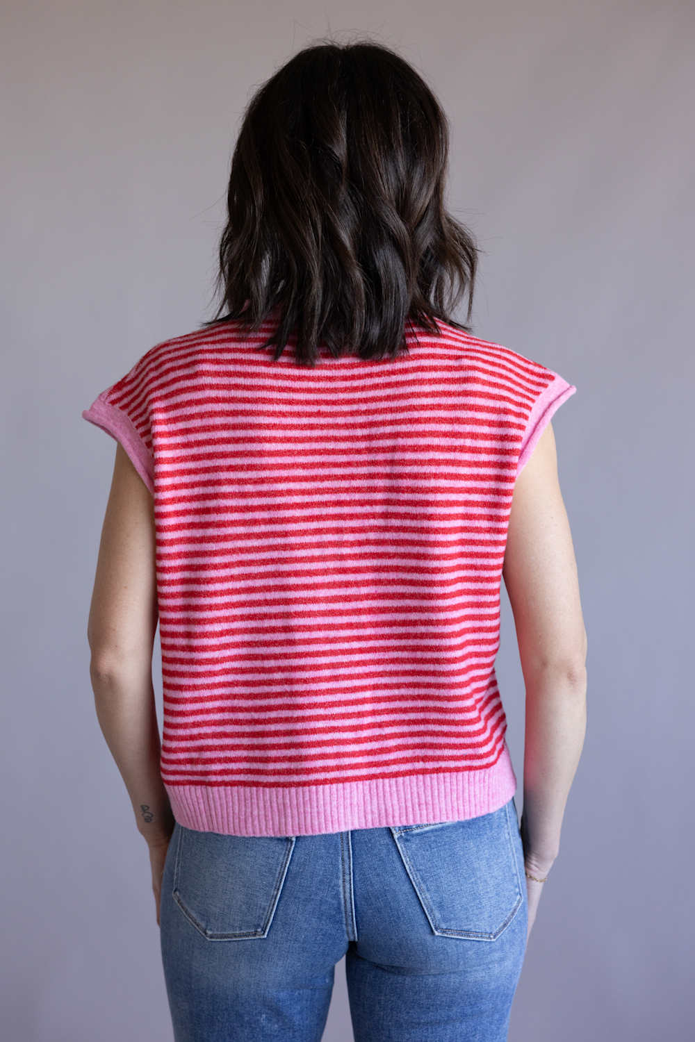 Things Between Striped Cap Sleeve Piper Cardigan for Women in Pink