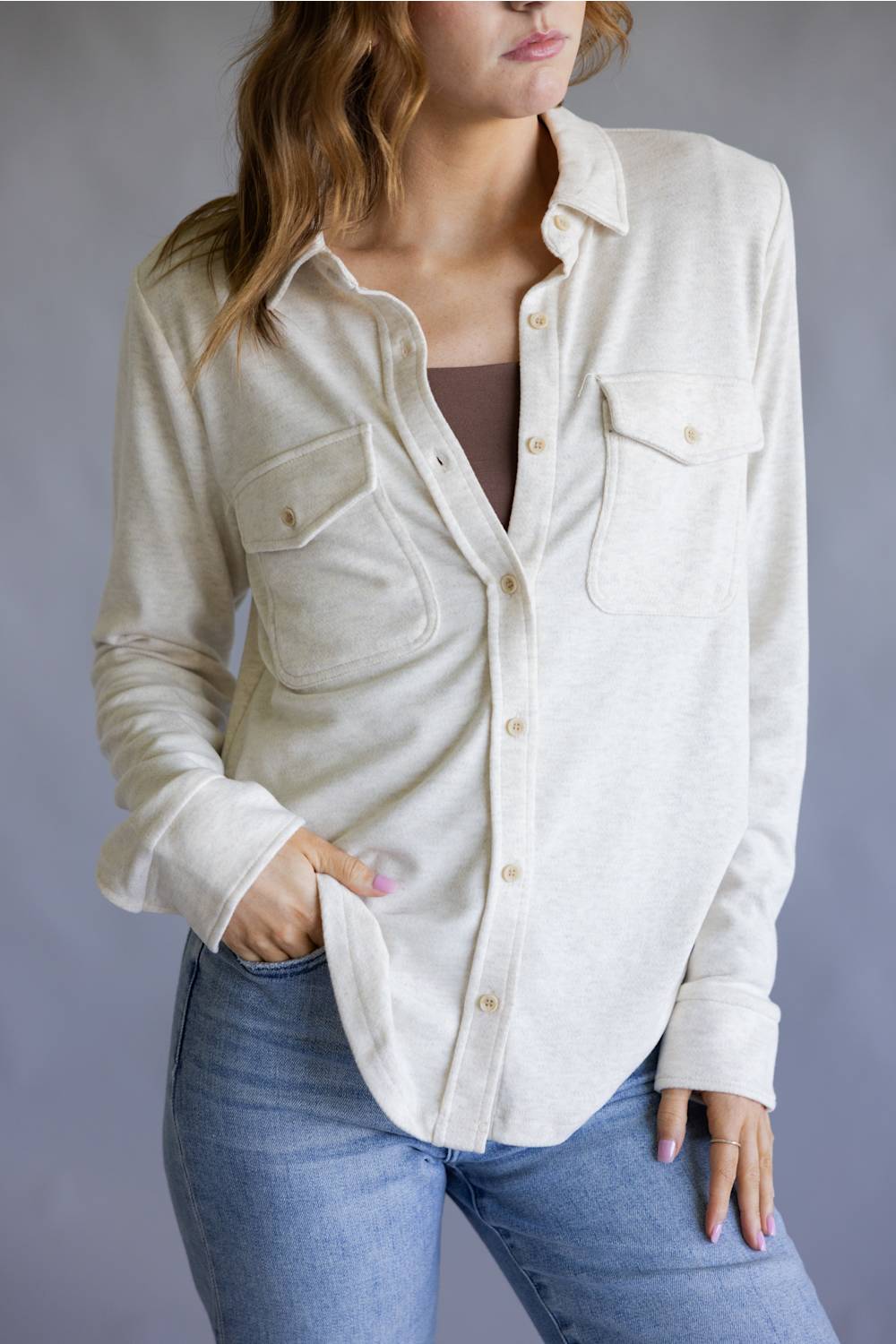 Thread & Supply Cassian Soft Luxe Button Up Shirt in Heather Oatmeal