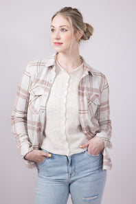 Thread & Supply Cassin Soft Luxe Button Up Shirt in Mauve Tan Plaid