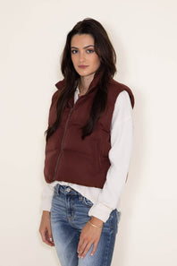 Thread & Supply Issey Cropped Puffer Vest for Women in Malbec Red 