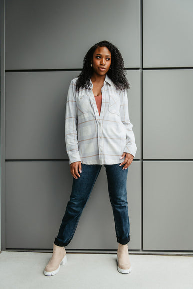 Thread & Supply Lewis Plaid Button Up Shirt for Women in White/Blue