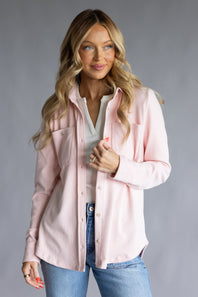 Thread & Supply Lewis Soft Luxe Button Up Shirt for Women in Soft Pink White