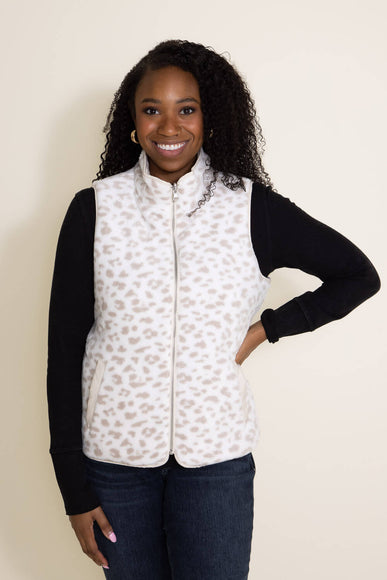Thread & Supply Quilted Reversible Vest for Women in White Leopard
