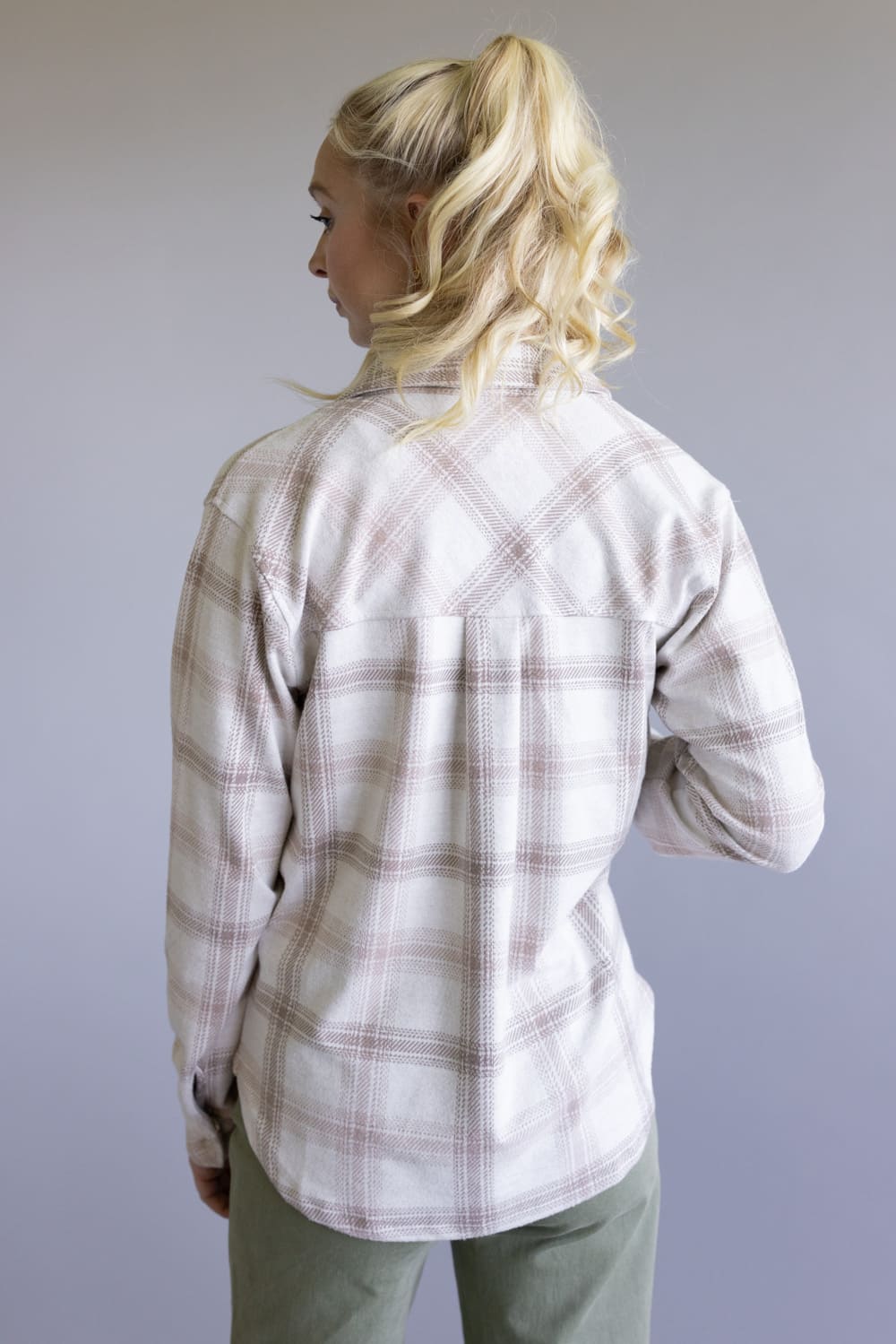 Thread & Supply Saja Button Up Shirt for Women in Mauve Taupe Plaid at Glik's , L Thread & Supply Saja Button Up Shirt for Women in Mauve Taupe Plaid at Glik's , L