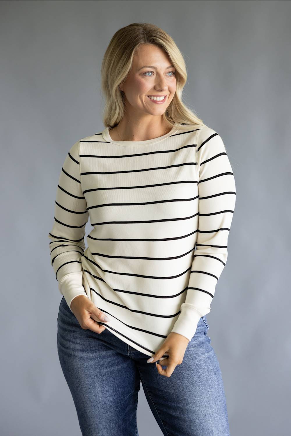 Thread & Supply Stacy Stripe Shirt for Women in Off White/Black