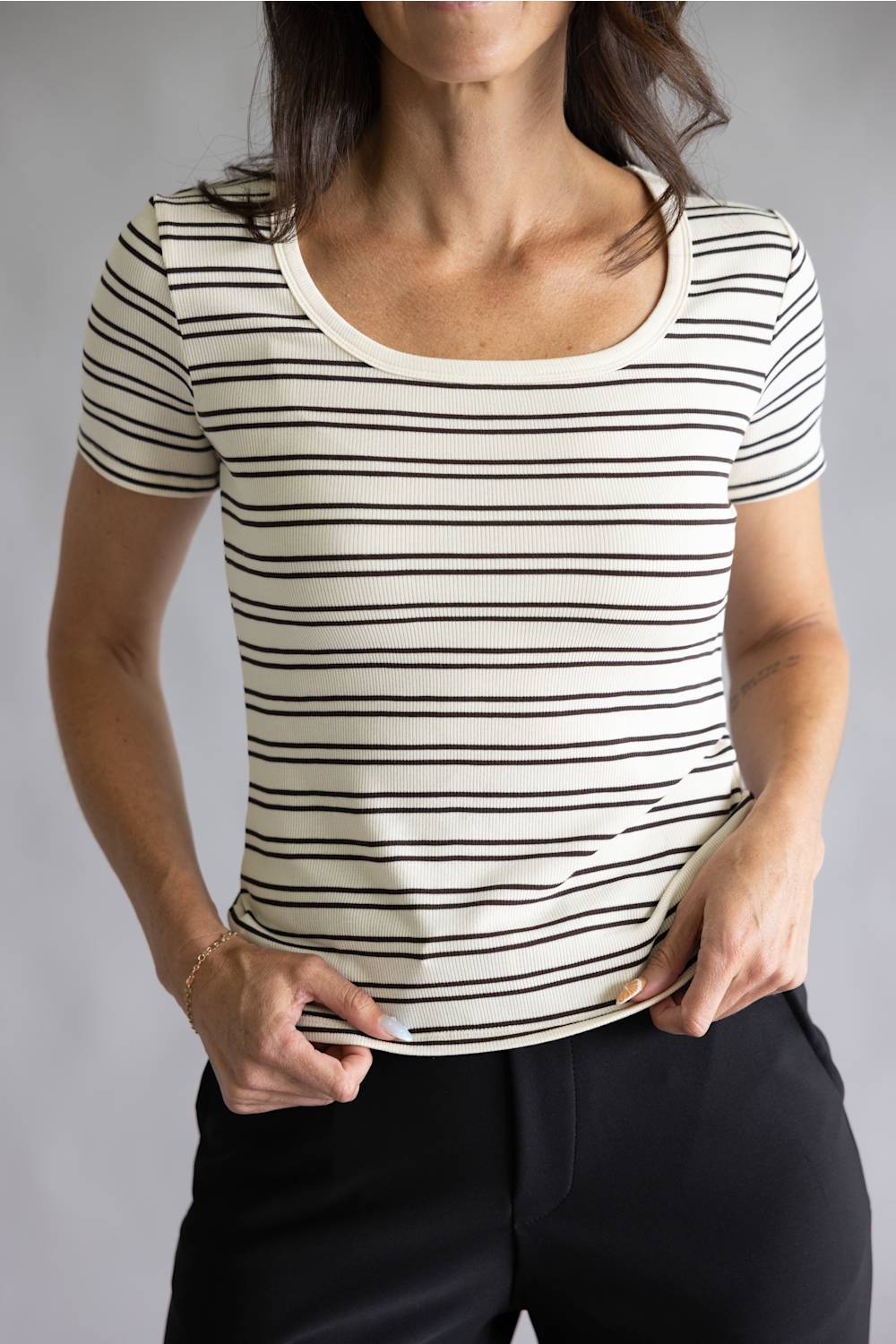 Thread & Supply Striped Katara T-Shirt for Women in Off White