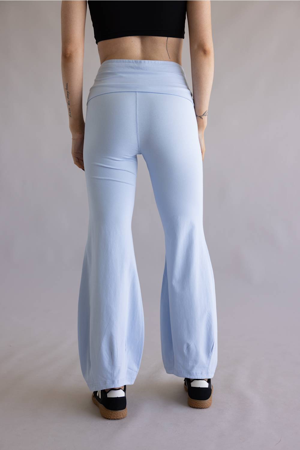 Tie Waist Bubble Flare Leggings for Women in Pastel Blue
