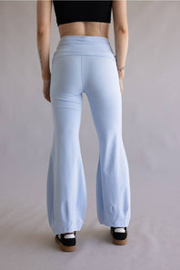 Tie Waist Bubble Flare Leggings for Women in Pastel Blue
