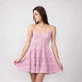 Tiered Babydoll Floral Mini Dress for Women in Light Pink