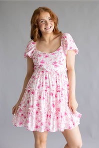 Tiered Floral Back Tie Dress for Women in Pink