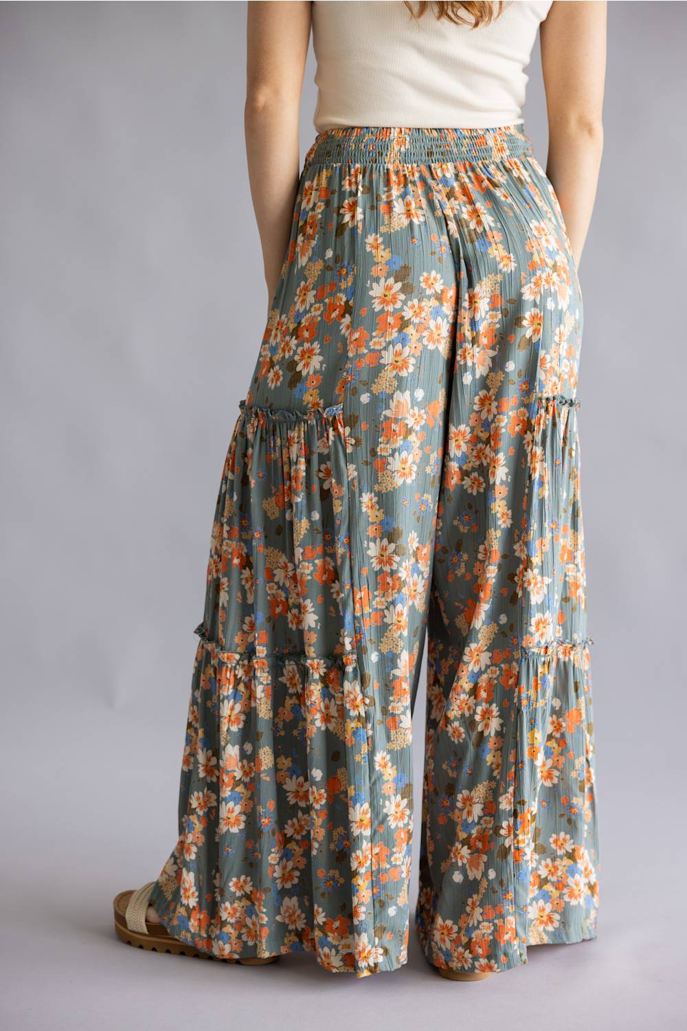 Tiered Floral Beach Pants for Women in Teal