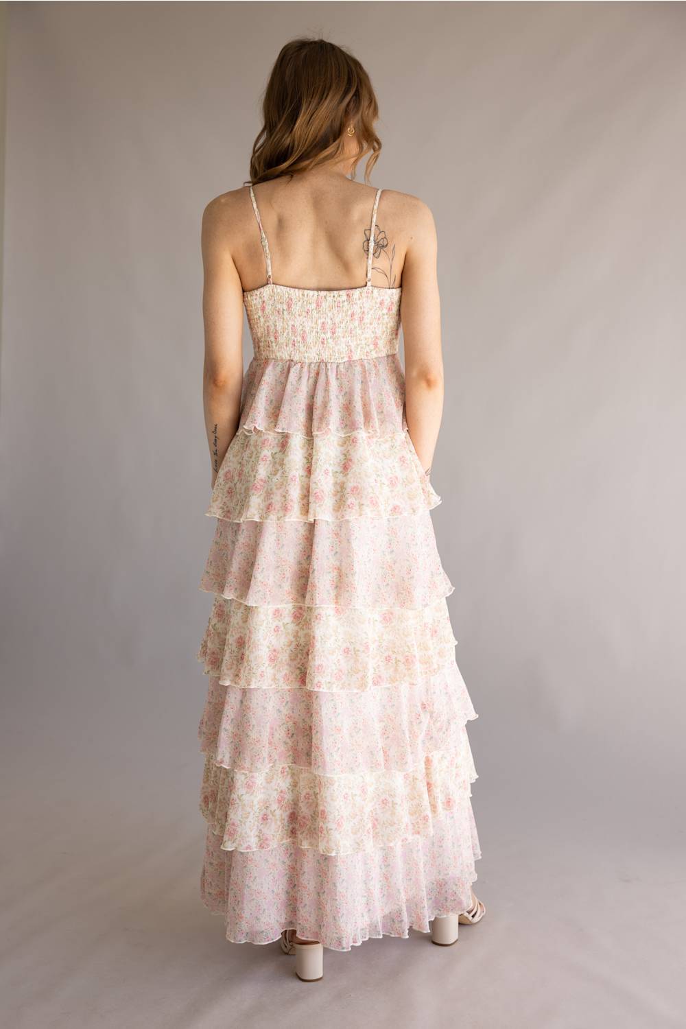 Tiered Floral Ruffle Maxi Dress for Women in Pink Multi | A2207DG-PINK Glik's Tiered Floral Ruffle Maxi Dress for Women in Pink Multi | A2207DG-PINK Glik's