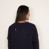 Distressed American Flag Sweater for Women in Charcoal