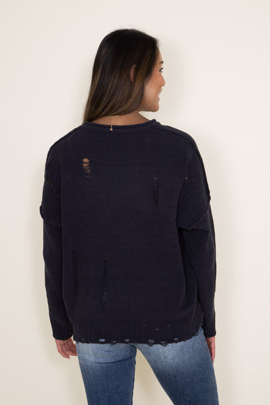 Distressed American Flag Sweater for Women in Charcoal