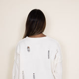 Distressed American Flag Sweater for Women in Cream