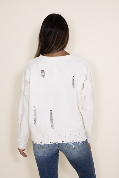 Distressed American Flag Sweater for Women in Cream