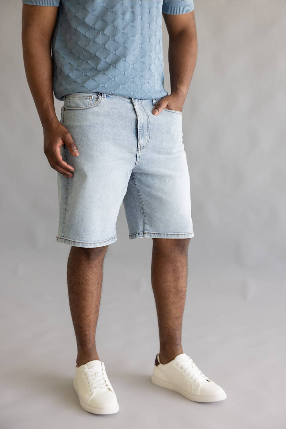 Truth + Triumph 10” Light Wash Denim Shorts for Men