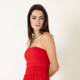 Tube Top Strapless Shirring Romper for Women in Red 