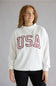 1897 Active USA Embroidered Mock Neck Sweatshirt for Women in Ivory