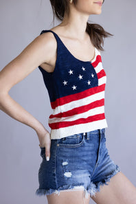 Simply Southern USA Scoop Neck Tank Top for Women in Red/White