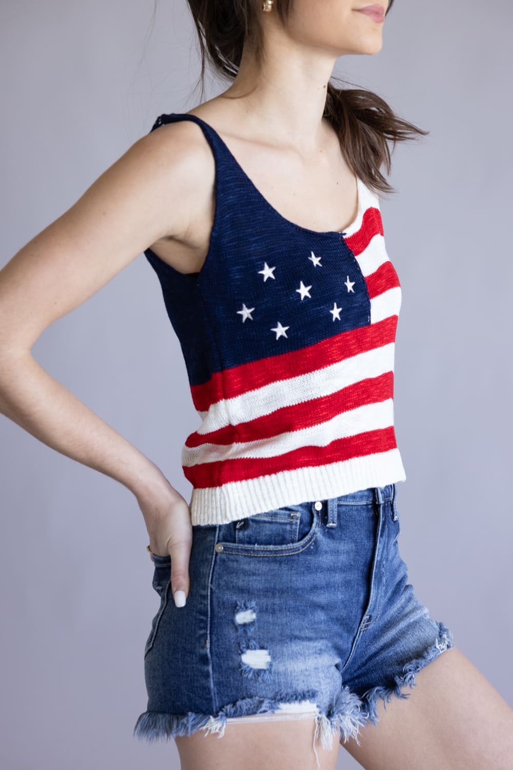 Simply Southern USA Scoop Neck Tank Top for Women in Red/White
