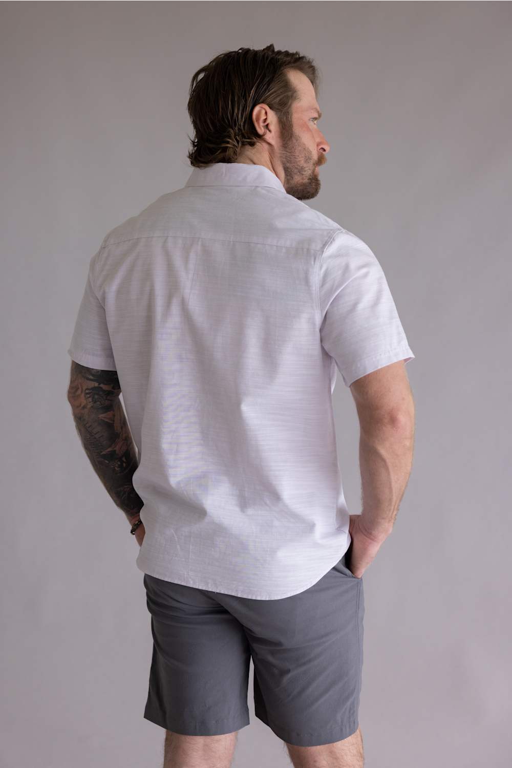 Union Lennox slub cotton button up shirt thistle