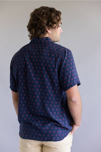 Union Venice Printed Rayon Button Up Shirt for Men in Nocturine
