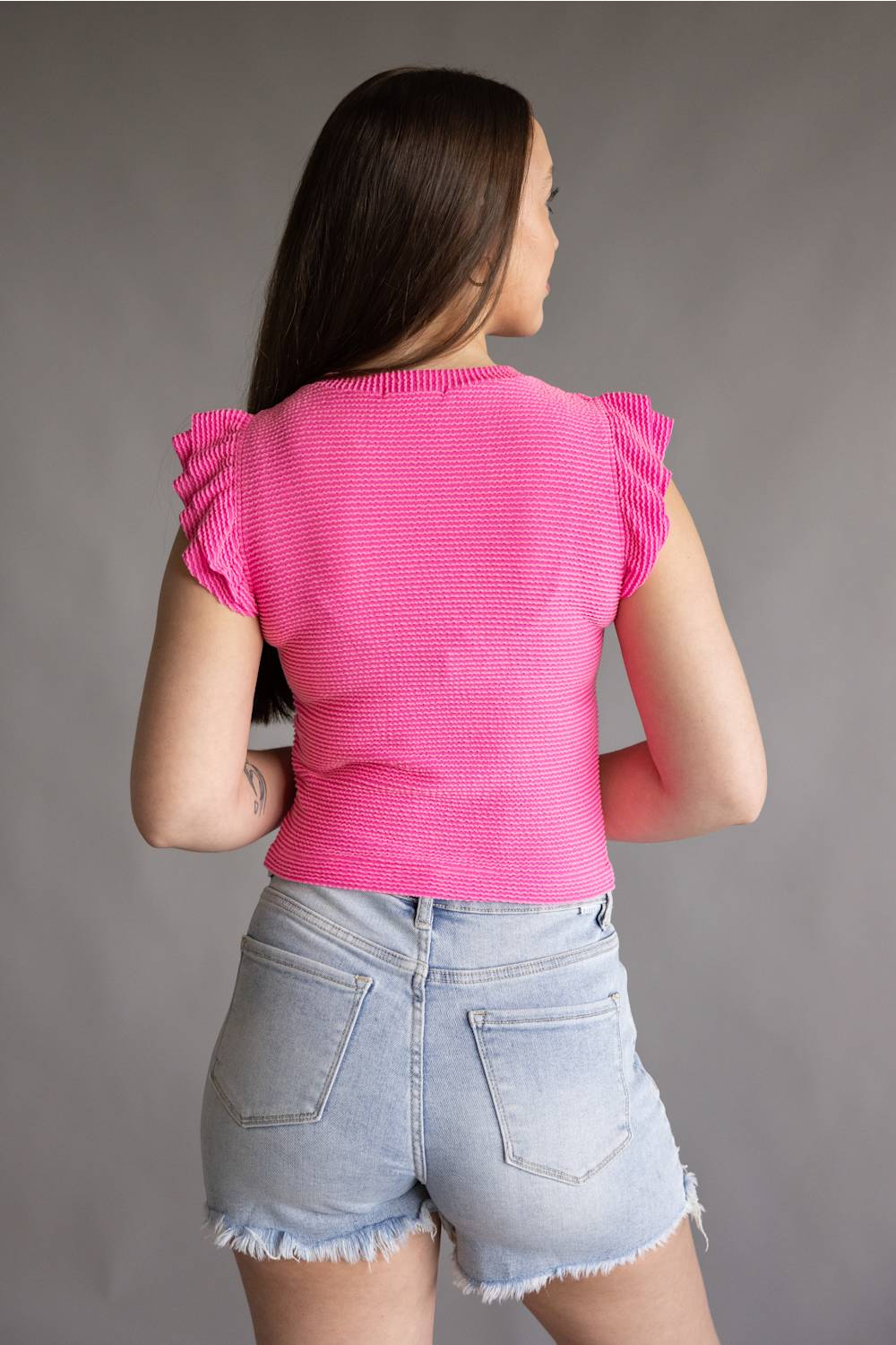 Urban Rib Flutter Sleeve Top for Women in Candy