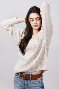 V Neck Sweater for Women in Dark Beige