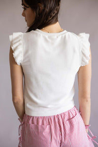 Urban Rib Flutter Sleeve Top for Women in White