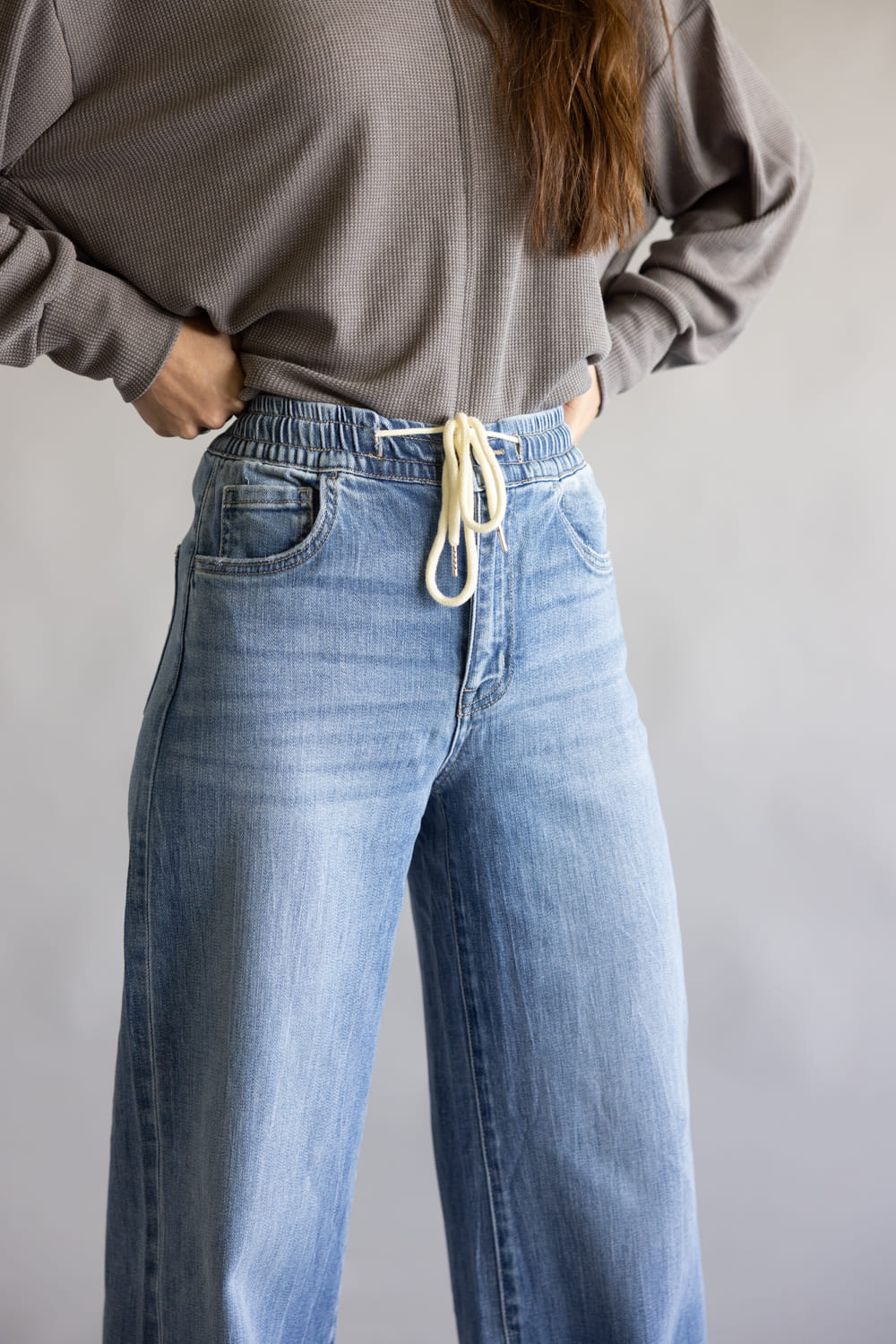 Cropped Drawstring Denim Vervet High-Rise Drawstring Wide Leg Jeans for Women | T7016 – Glik's