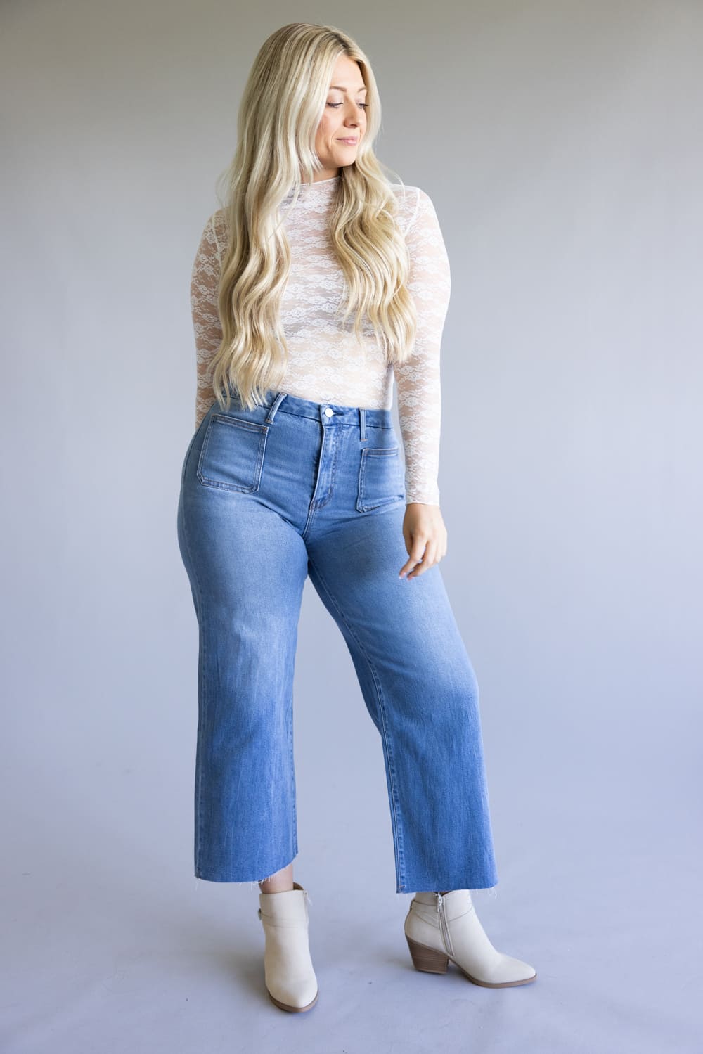 Vervet Super Soft High Rise Wide Crop Jeans for Women