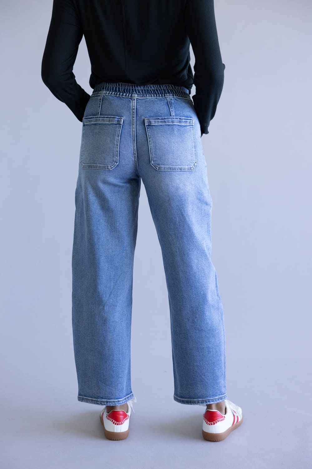 Fhover star JEANS supplier 値下げ可 Vervet Upstanding High Rise Drawstring Barrel Jeans for Women